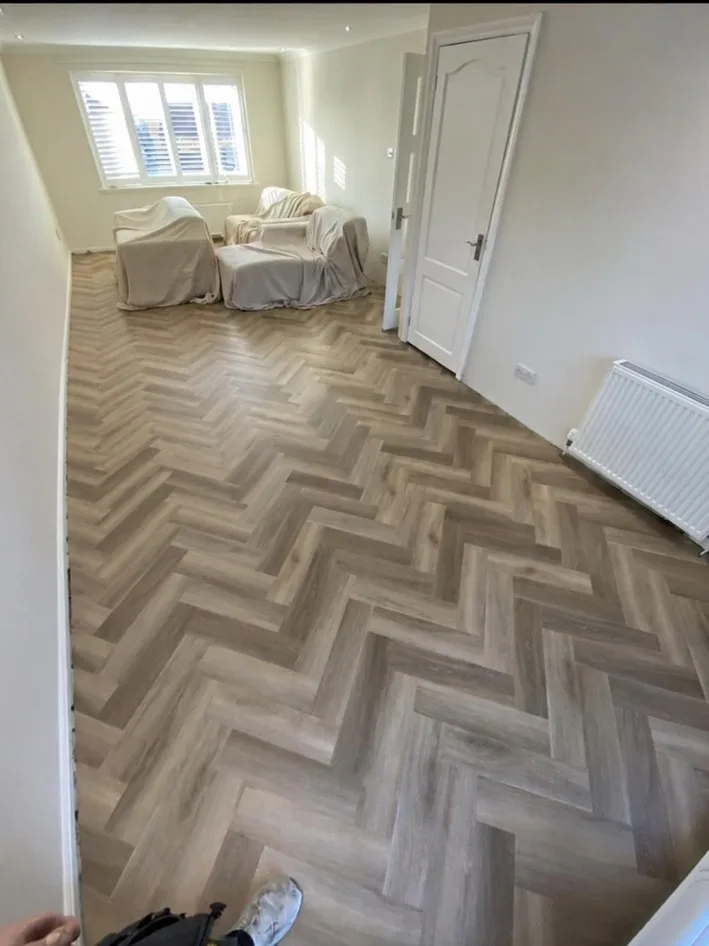 Herringbone flooring completed by Oakside Joinery
