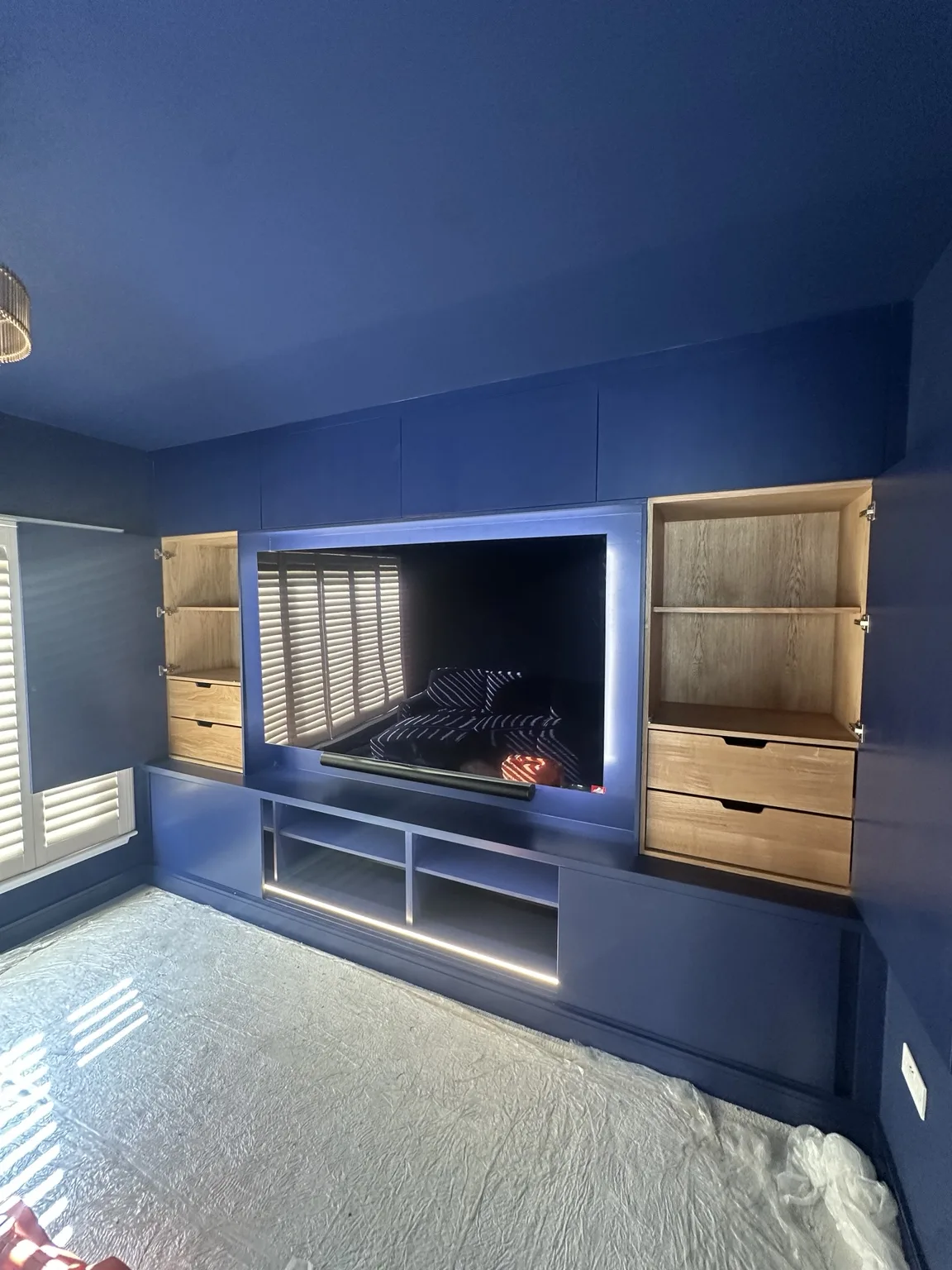 Bespoke media wall completed by Oakside Joinery